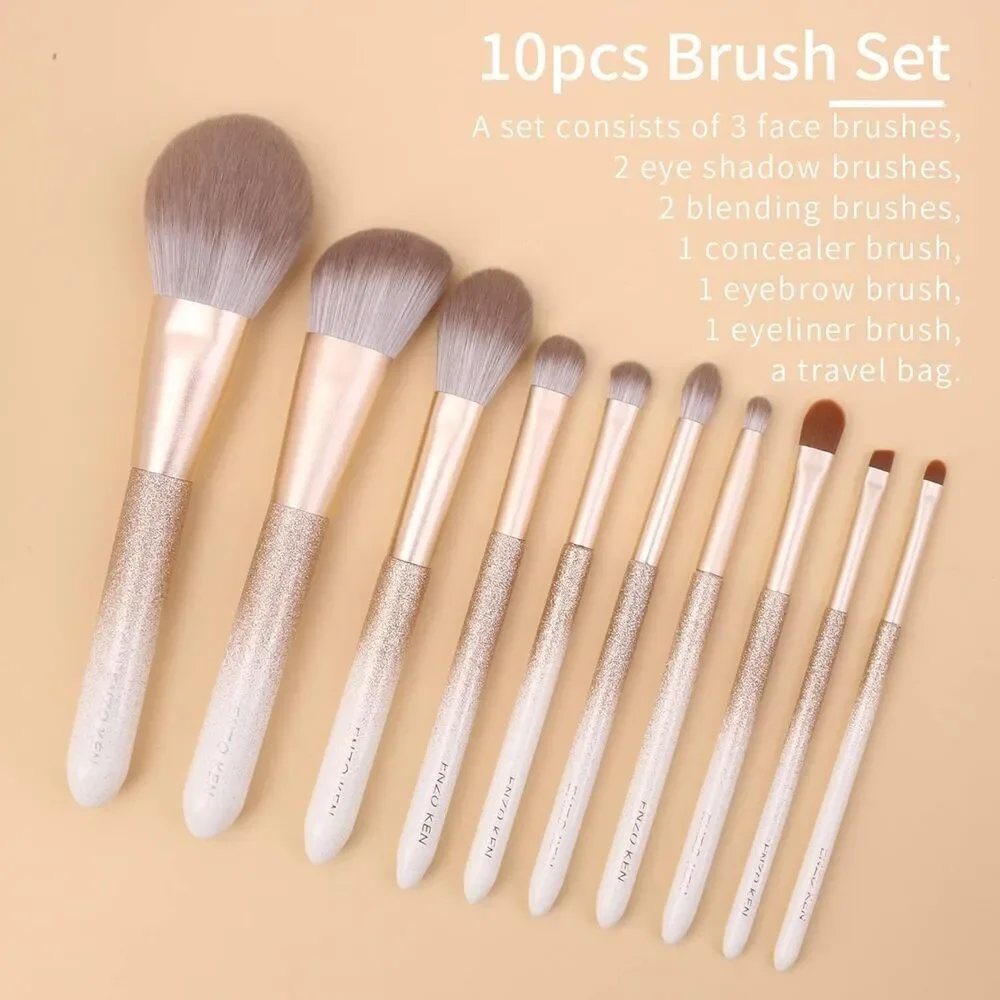 White Professional Natural Bristle Hair Makeup Brushes Set With Case